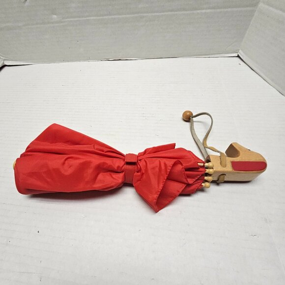 Vintage Child Kid Boy Girl Totes Umbrella Wood Wooden Dog Puppy Head Handle Red - Picture 10 of 13
